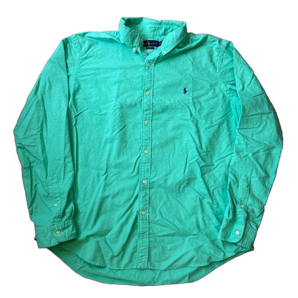 Ralph Lauren Shirt Men XXL Feather Weight Twill Oxford Poplin Green Preppy